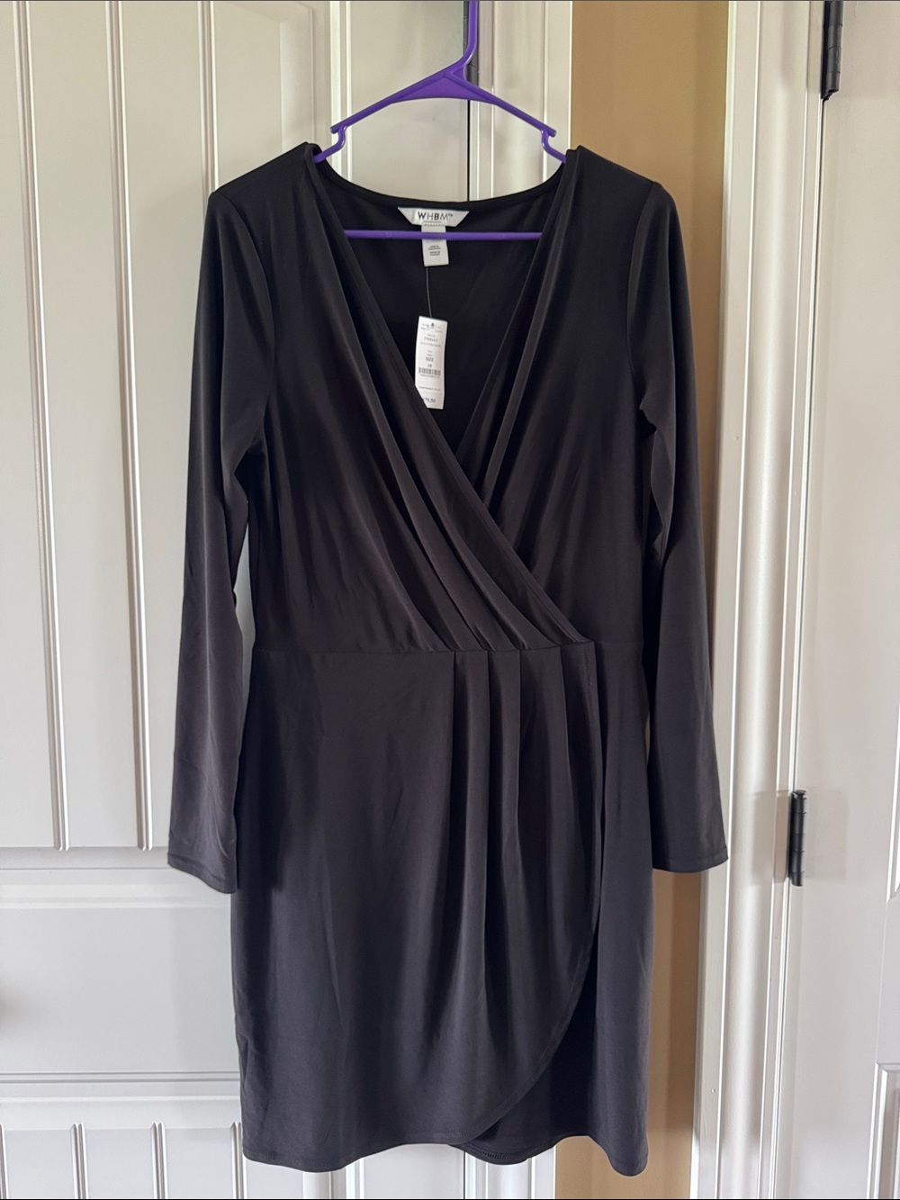 White House Black Market Black Faux-Wrap Long Sleeve Dress